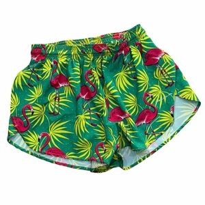 BOA Small 1” Elite Running Shorts Flamingo Beach Print Half Slit Active Sport G2